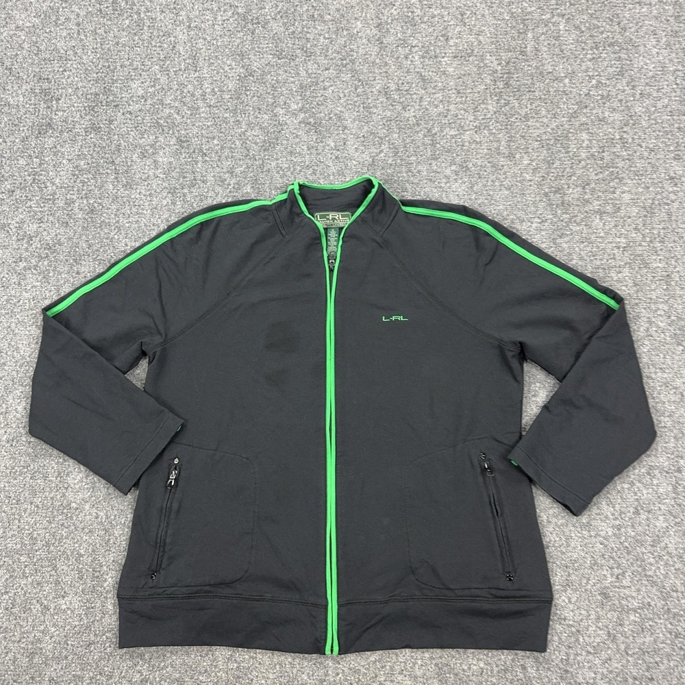 Lauren Ralph Lauren Track Jacket Womens XL Black Green Full Zip Lauren Active